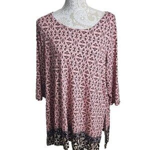 Rachel Ashwell Top Tunic Pink Print 3/4 Sleeve Boho Women's 1X